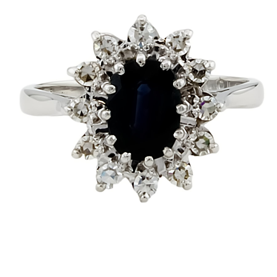 18ct White Gold Sapphire/Diamond Cluster Ring Size O